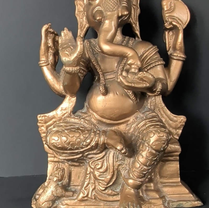 Ganesha Brass Statue Seated on Throne Handmade Collectible Desirable RARE 