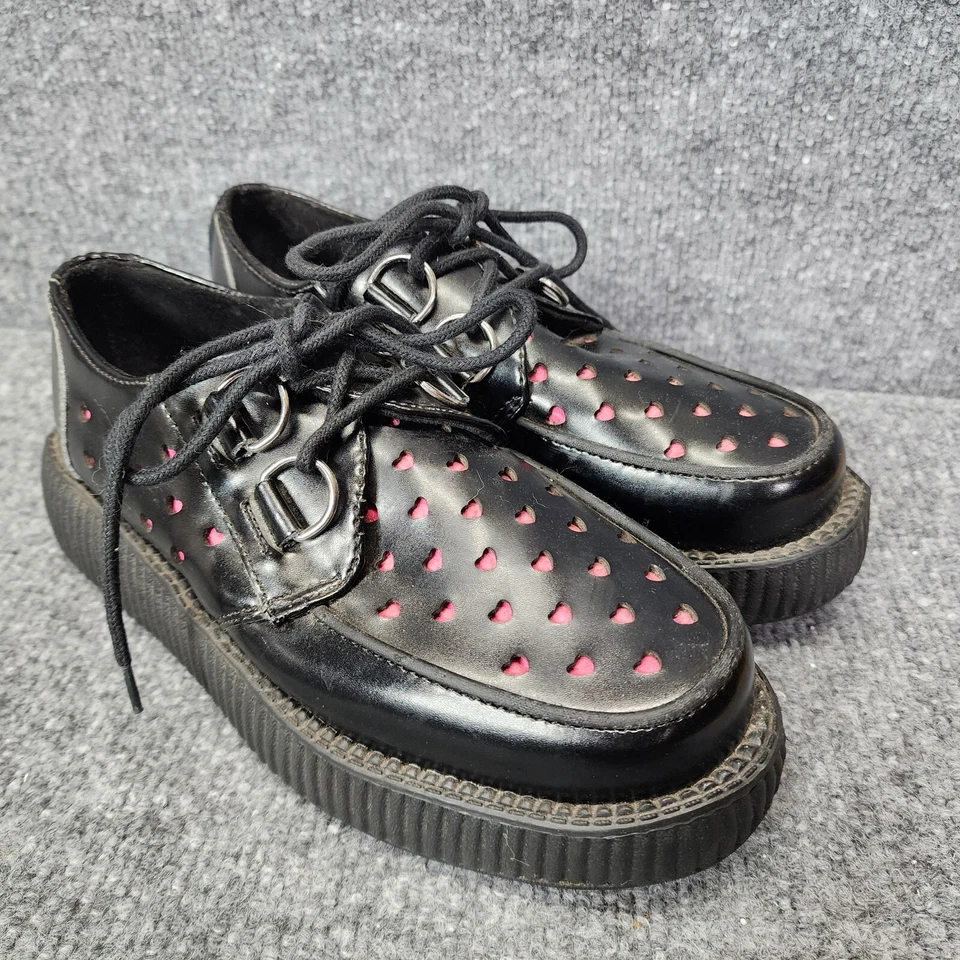 T.U.K. Mujer Corazón Perforado Viva Creeper Oxford Rosa Negro Plataforma Gótico 5 Foto 2 de 4