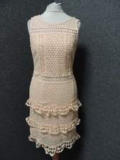 House Of SHB crochet Lace Tiered Dress Peach UK S LN132 AA 17