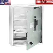 Lockable Medicine Cabinet Wall Mount Storage First Aid Organizer Stainless Steel