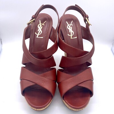 Yves Saint Laurent Deauville Brown Leather Wedge Sandal - Size 40 YSL