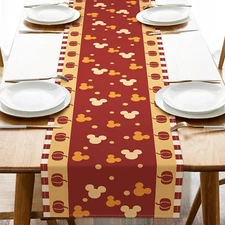 Fall Cartoon Mouse Pumpkin Table Runner, Red Autumn Thanksgiving Polka Dot Kitch