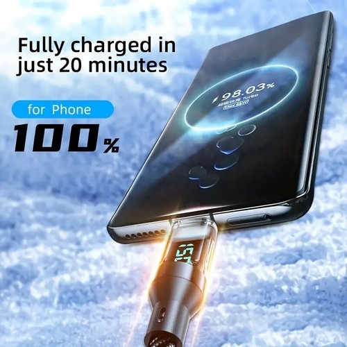 Super Fast Charge Cable Nylon Data Cord 6A 120W USB A To Type C Led Display Uni - Picture 6 of 13