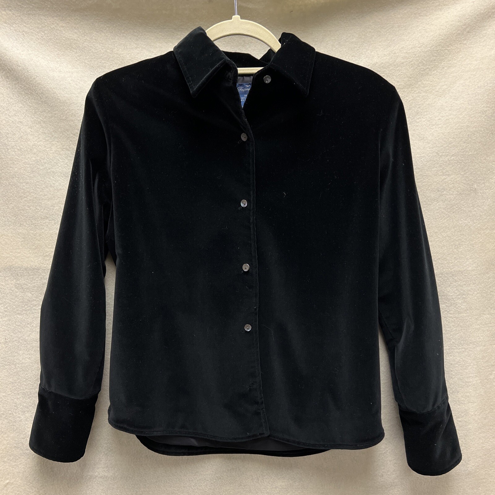 Faconnable Womens Shirt Jacket Size Medium Black Velvet Velour Shacket