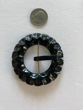 Vintage Black Carved BAKELITE Round Shaped Belt Buckle