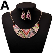 Jewelry gold Chunky Statement Bib Pendant Chain Choker Necklace earrings set N2