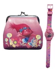 Trolls LCD Watch with Flashing LED Lights and Clasp Purse Set
