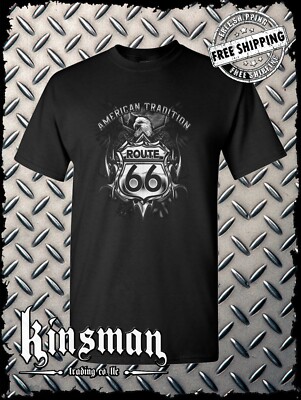 Route 66 American Tradition Eagle T-Shirt Biker USA MC Front Print