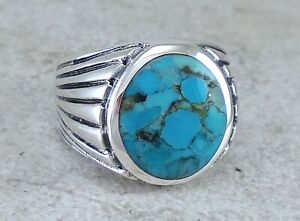 Broad Band Men's .925 Sterling Silver Ring Size 10 to 13 with Topaz Blue Stone 