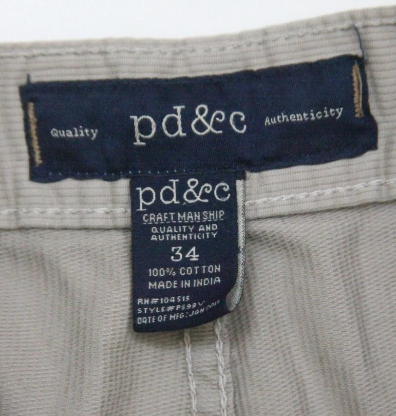 Pantalones Cortos de Vestir PD&C Carga Frente Plano Beige Grande 34" X 11" Para Hombre Hombre Algodón GG31 Foto 3 de 4