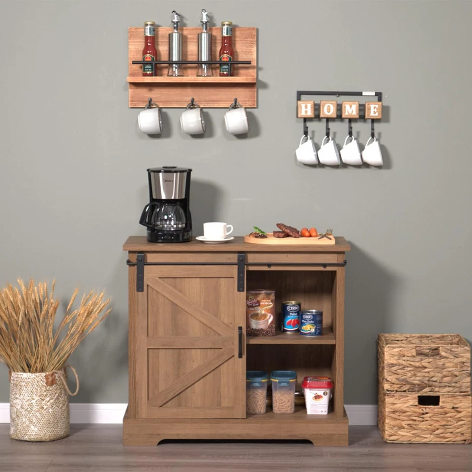 Armario de almacenamiento de buffet y aparador de cafetería de granja con puerta corredera Foto 3 de 4