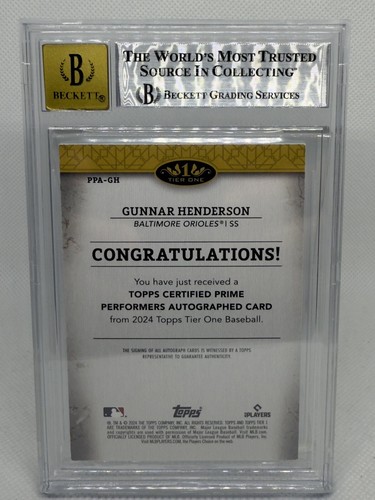 2024 Topps Tier One Prime Performers Blue Foil #PPA-GH Gunnar Henderson BGS 9/10 - Photo 2 sur 2
