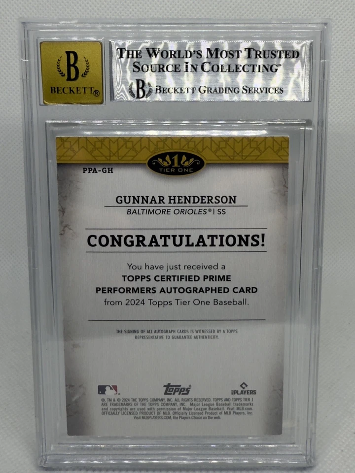 2024 Topps Tier One Prime Performers Blue Foil #PPA-GH Gunnar Henderson BGS 9/10 - Image 2 of 2
