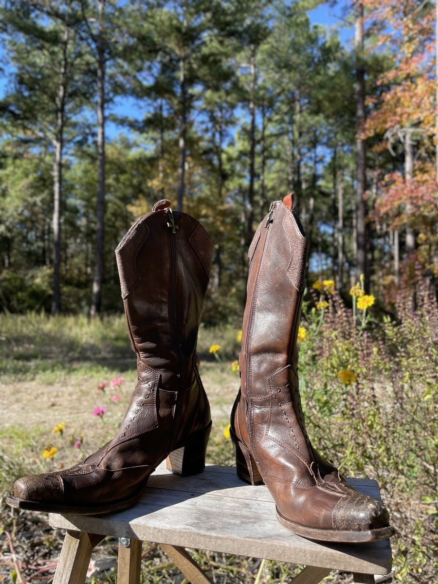 MARK NASON LEATHER SIREN Made In Italy Brown Snake Suede Western