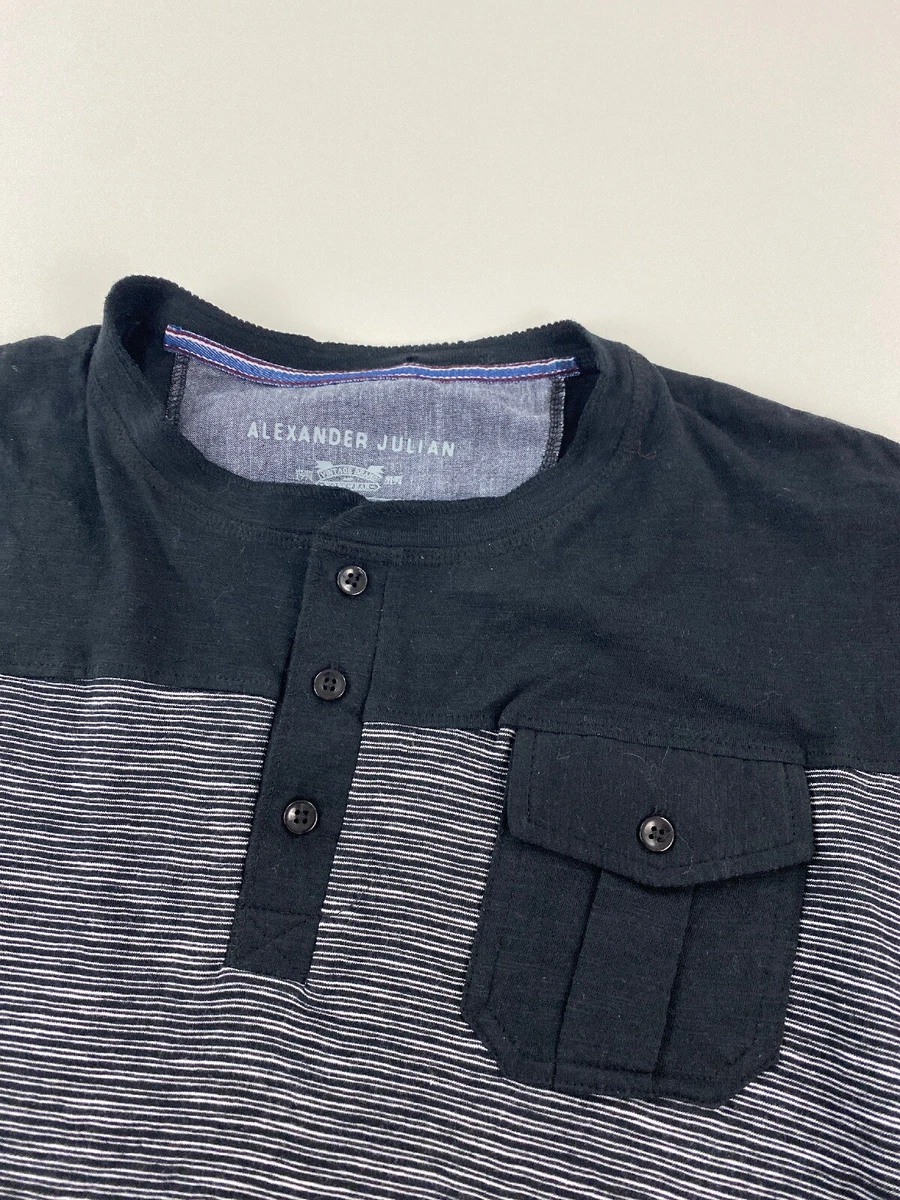 Men s Alexander Julian Colours Vintage Brand Workwear L S Sz XL Black Henley