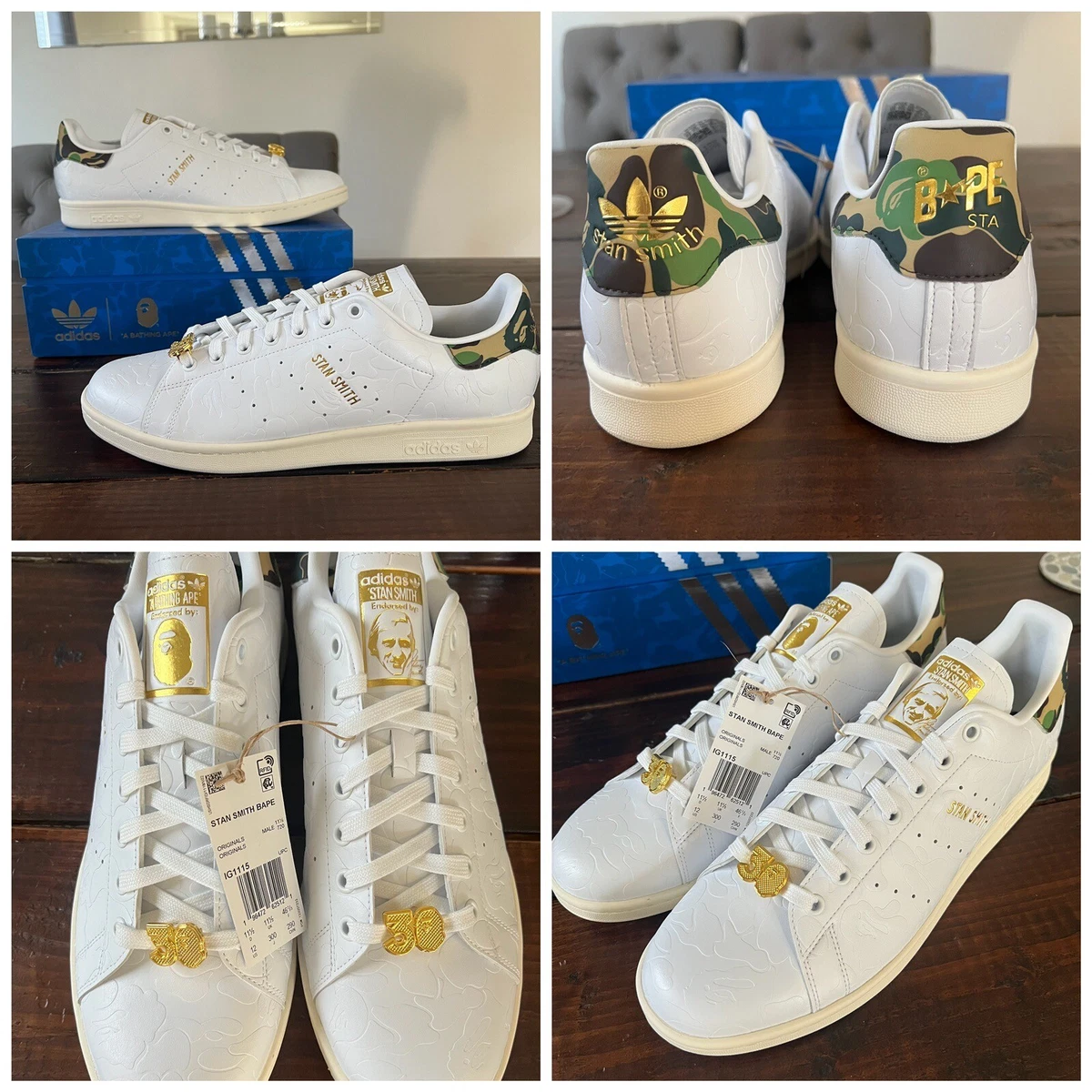 Adidas x Bathing Ape BAPE Stan Smith 30th Anniversary Shoes Size 12 Rare  IG1115