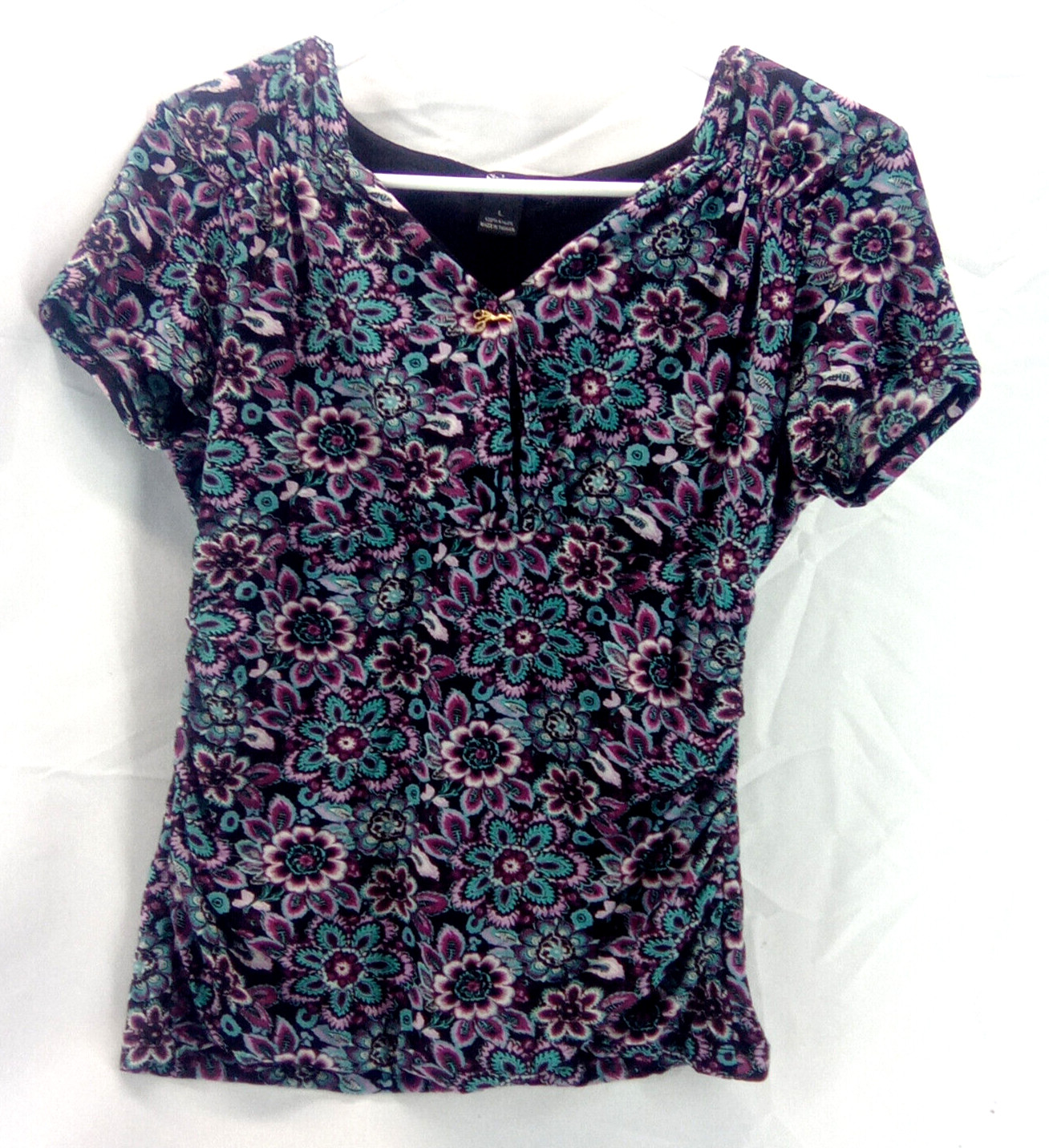 Floral Shirt by Style & Co Size Petite L Black Pink Blue White Top