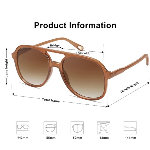 SOJOS Light Brown Plastic Aviator Unisex Mens Women’s Pilot Trendy Sunglasses - Picture 4 of 5