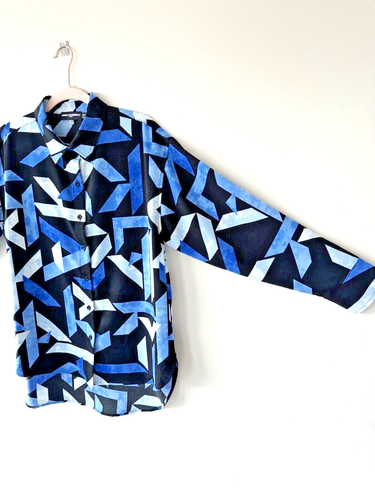 Camicetta donna KARL LAGERFELD PARIS blu taglia M blusa geometrica con bottoni - Foto 4 di 7