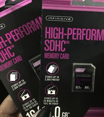 2 Infinitive 16GB SDHC High-Performance Memory Cards Sealed Package 2k Photos Ea