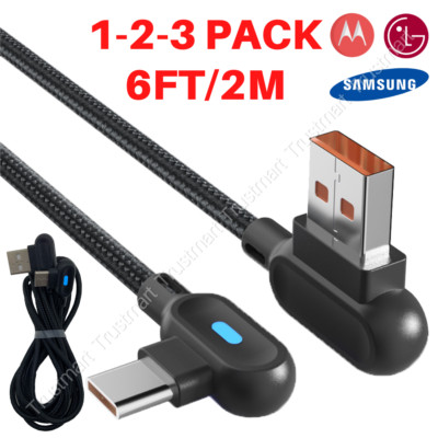 6Ft 90 Degree Right Angle USB C Fast Charger Cable Type C Cord For Samsung LG