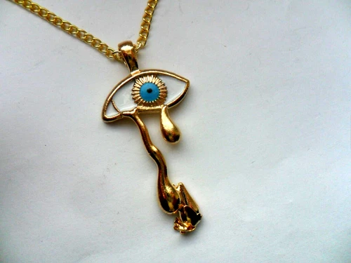 Lovely Unusual  Tear Drop Eye  Pendant and Chain Necklace