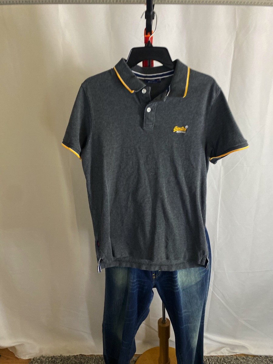 Superdry Gray Yellow embroidered POLO SHIRT XL Slim Extra Large