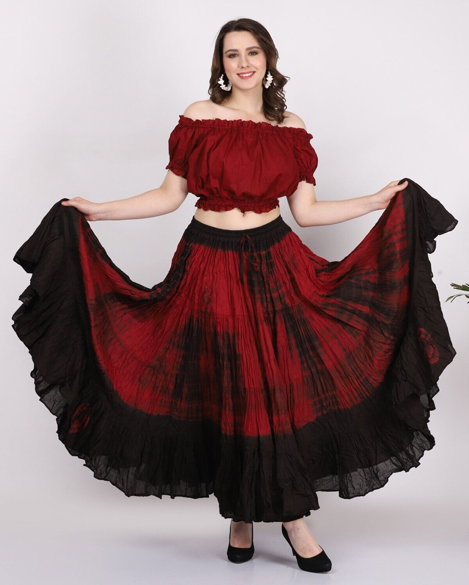 Renaissance fair Wevez 25 yard Maroon Tie Dye Cotton Long Maxi