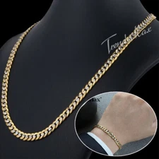 Mens Hammered Cut Curb Cuban Link Necklace or Bracelet Silver&Gold Filled Chain