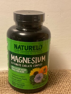 Naturelo Magnesium Glycinate Chelate Complex 200mg  - 120 Vegetarian Caps 6/25