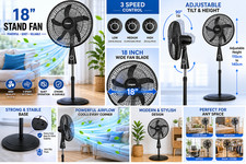 18 Inch Pedestal Fan 3 Speed Standing Cooling Fan 4 Blade Adjustable Home Office