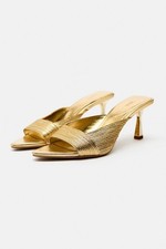 Zara Metallic Gold Kitten Mule Sandals UK7 EU40