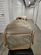 BEIS The Travel Backpack Beige Canvas Leather Trim School Work Bag Carryon Pack