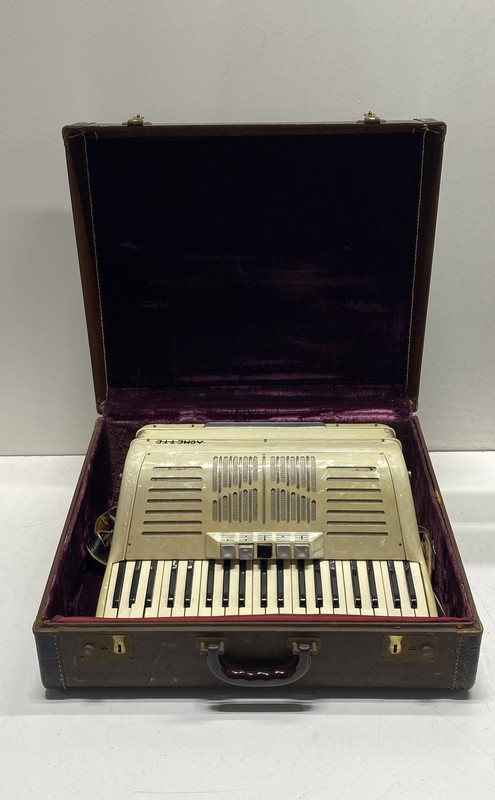 Acmeette Vintage Piano Accordion Made in Italy 120 Bass White Pearloid w/ Case