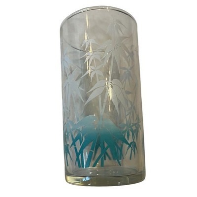 Vintage Libbey Bamboo White & Aqua Glass Juice Drink Tumbler EUC