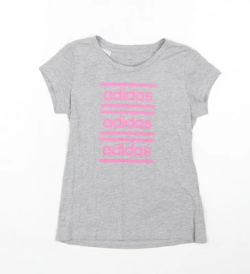 adidas Girls Grey Logo Short Sleeve T-Shirt Size M Lightweight Active Top - Image 1 of 4