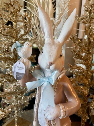 Martha Stewart hellrosa Samt Hase mit Vogel 19 cm groß NEU - Bild 2 von 22
