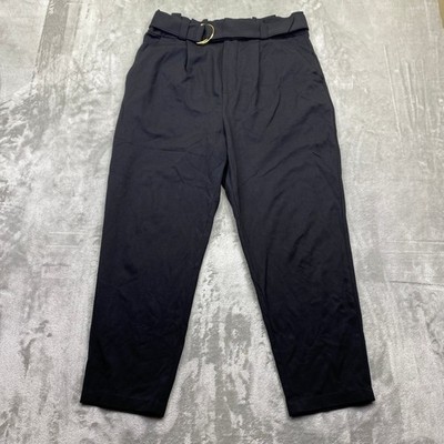 Lauren Ralph Lauren Black Belted Tapered Trousers High Waist Pants Sz L Fits 31''