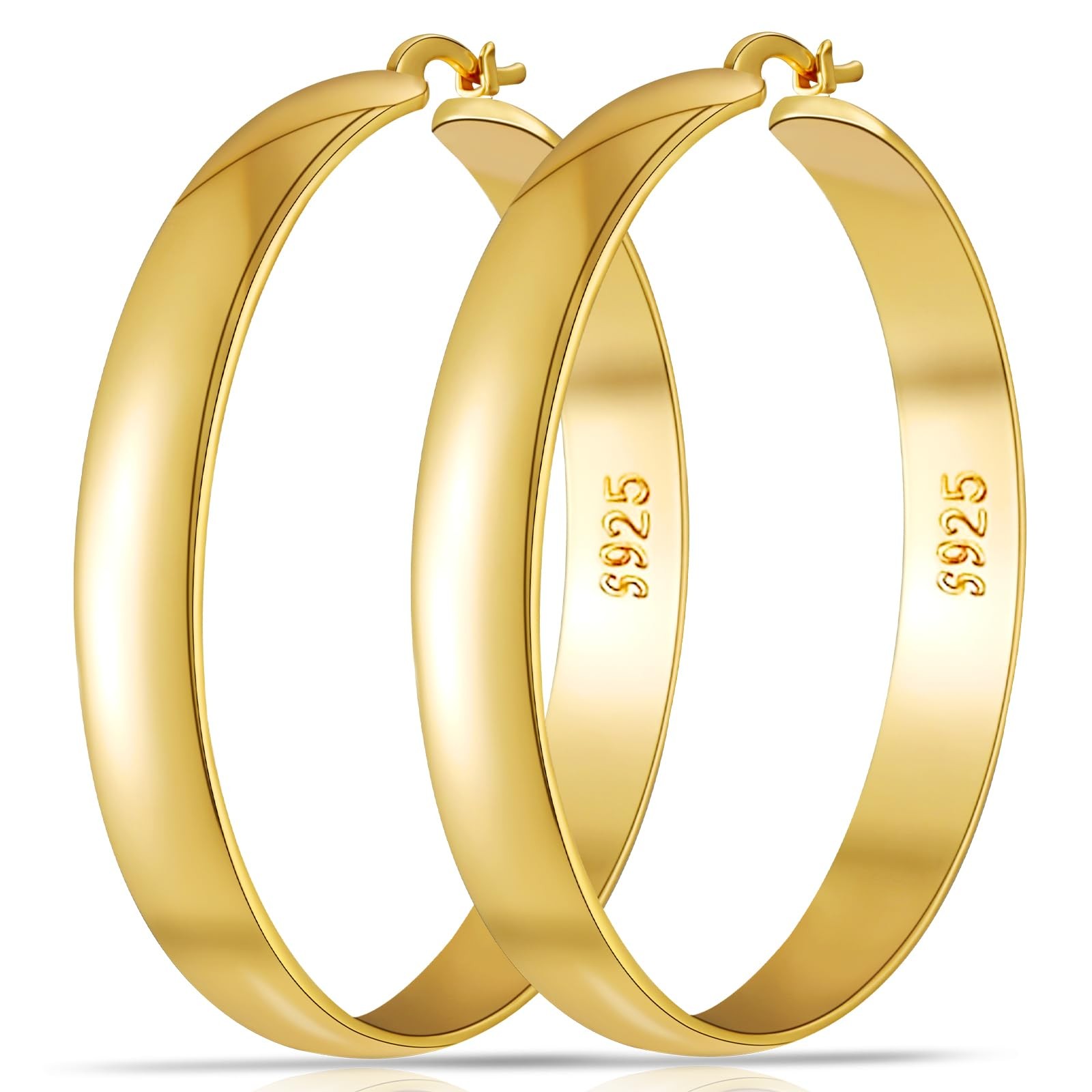 14K Gold Plated Hoop Earrings for Women Large Hoop Earring Chunky Hoops Sterl...