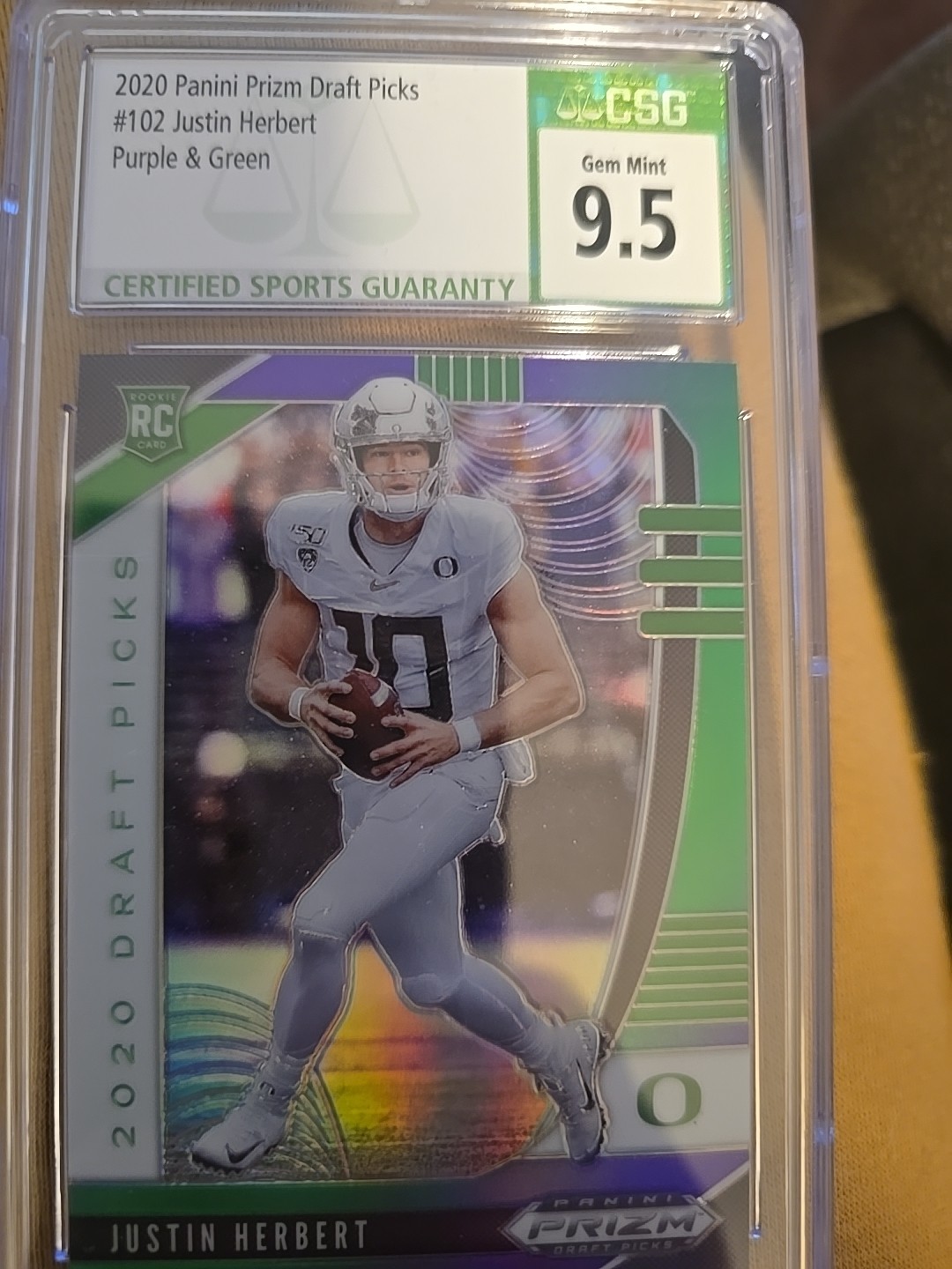 2020 Prizm Draft Purple/Green Picks Rookies Justin Herbert #123/199