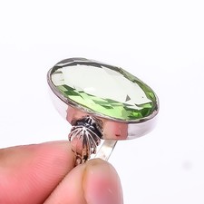 Green Amethyst 925 Sterling Silver Handmade Ring S.6.5 R36330910, Christmas Gift