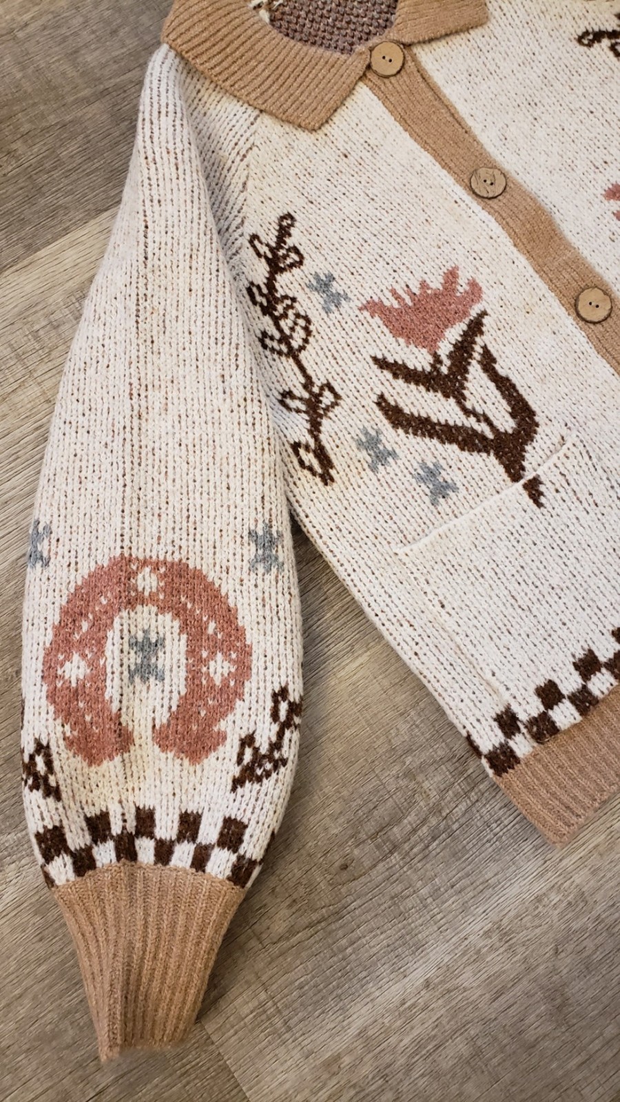 Western Floral Steerhead Horseshoe Cardigan Sweater Vintage Handmade Jacket S