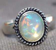 925 Silver Plated Fiery Natural Ethiopian Opal Ring US 8 Gift For Aunt Trendy GW