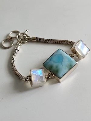 Sterling Silber Larimer & Mondstein Armband verstellbar Knebel 6 3/4 - 7 3/4''...