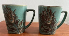 Pier 1 Imports Reactive Peacock Feather Coffee Mug Set Of Two CHRISTMAS