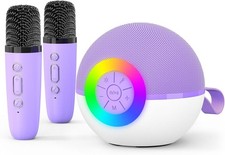 goopow Mini Karaoke Machine Speaker for Kids Adults, Portable Purple-2Mic