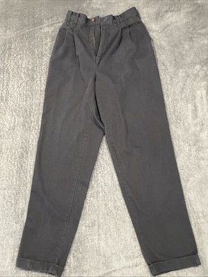 Women's CHIC KHAKI Cotton Pants Tailored Black Trousers Straight Leg Cuff Size 8