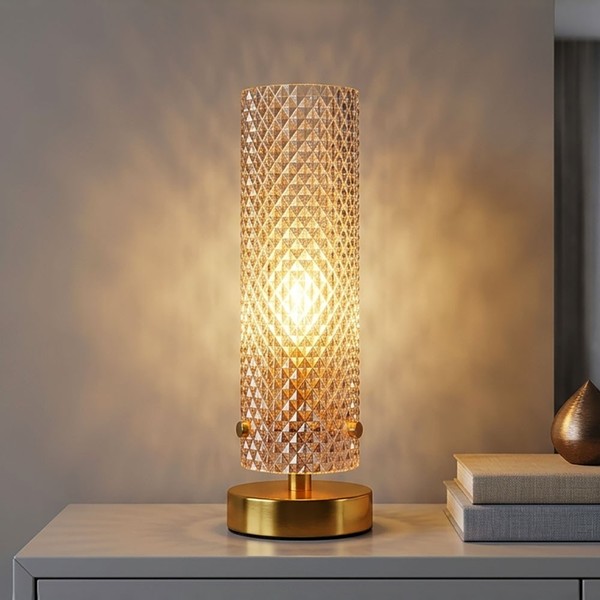 Tischlampe Tischleuchte Schlafzimmerleuchte Goldfarben Glas Leselampe H 28,5 Cm-image