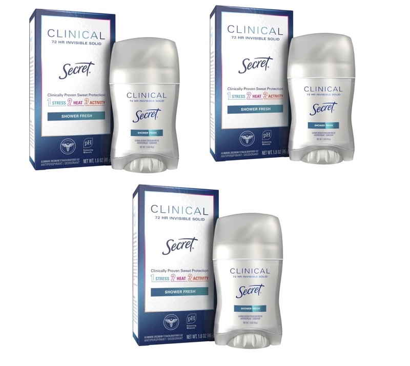 3x Secret Clinical Strength 72 Hour Inv Solid Shower Fresh Deodorant Teen Tween
