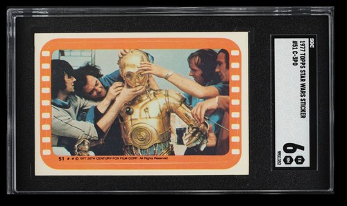 1977 Topps Star Wars Stickers #51 Technicians ready C-3PO for the cameras — SGC 6